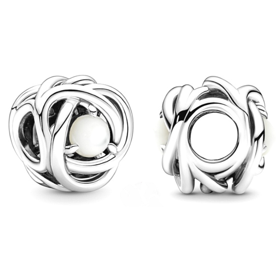 Charm Sterling silver 925 Infinite circle of eternity red white pearl, bead for bracelet
