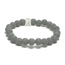 Lava grey with royal mantra Om, bracelet elastic natural stone, ball 8 mm / 16-17 cm, born of the four elements