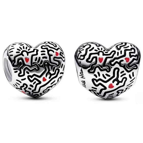 Keith Haring srdce Umění linek a lidé, stříbrný 925 korálek na náramek