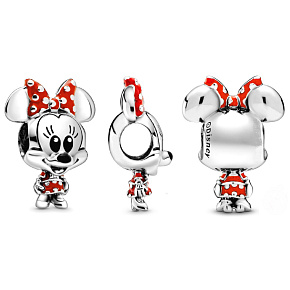 Charm Sterling silver 925 Disney Minnie Mouse mouse with polka dot dress and bow, bead on bracelet