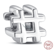 Charm Sterling silver 925 Hashtag, bead on bracelet symbol Charm Sterling silver 925 Hashtag, bead on bracelet symbol