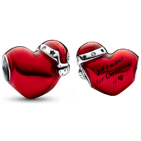 Charm Sterling Silver 925 Red Christmas Heart, Bead for Christmas Bracelet