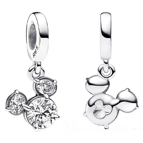 Sterling silver 925 Disney Glitter Mickey Mouse head silhouette white cubic zirconia pendant bracelet