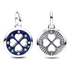 Charm Sterling silver 925 Heart in a four-leaf clover, lucky - Mini medallion, pendant on a bracelet symbol Charm Sterling silver 925 Heart in a four-leaf clover, lucky - Mini medallion, pendant on a bracelet symbol