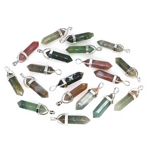 Agate India Pendulum Hexagon Pendant Natural Stone 41 x 13 mm, Hand Carved, Provides Courage and Strength 1 Piece