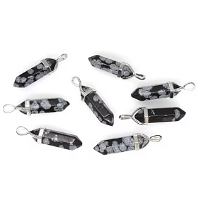 Obsidian Snowflake Pendulum Hexagon Pendant Natural Stone 41 x 13 mm, Hand Carved, Stone of Rescue, 1 Piece Obsidian Snowflake Pendulum Hexagon Pendant Natural Stone 41 x 13 mm, Hand Carved, Stone of Rescue, 1 Piece