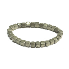 Pyrite elastic bracelet natural stone, cube 6 - 7 mm / 16 - 17 cm, master of confidence and abundance