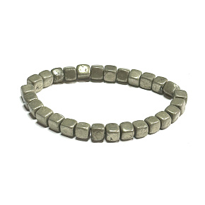 Pyrite elastic bracelet natural stone, cube 6 - 7 mm / 16 - 17 cm, master of confidence and abundance