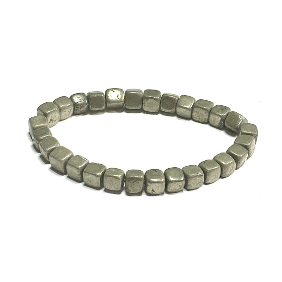 Pyrite elastic bracelet natural stone, cube 6 - 7 mm / 16 - 17 cm, master of confidence and abundance