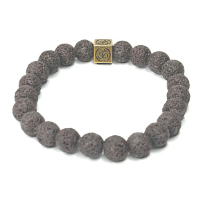 Lava with royal mantra Om, bracelet elastic natural stone, ball 8 mm / 16-17 cm, born of the four elements