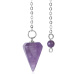 Amethyst purple pendulum natural stone 2,5 cm + 18 cm chain with bead, stone of kings and bishops