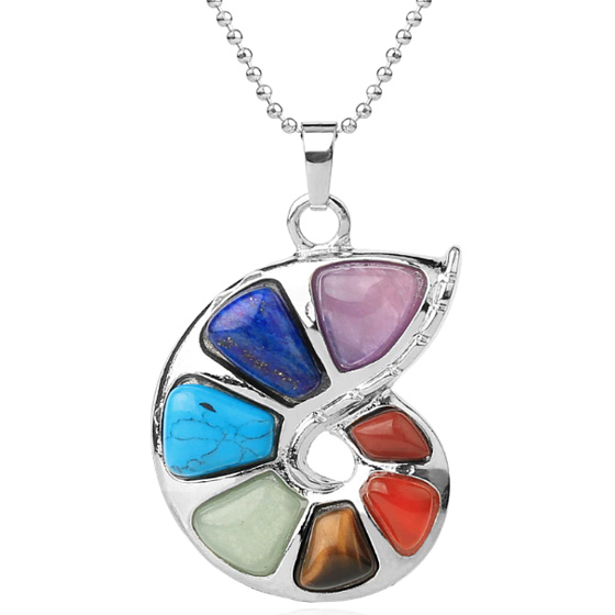7 chakras spiral pendant made of natural stone 4,2 x 4,2 cm 1 piece