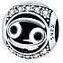 Cancer, zodiac sign, silver + zirconia bracelet pendant, ball 9 mm 1 piece