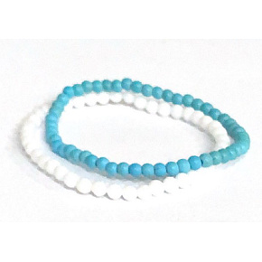 Agate white + Tyrkenite surf bracelet elastic natural stone, ball 5 mm / 18 - 19 cm, 2 pieces set, stone calming