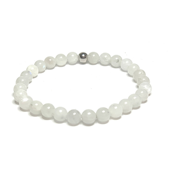 Moonstone blue bracelet elastic natural stone, ball 6 mm / 16 - 17 cm, stone of destiny
