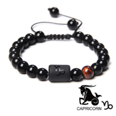 Onyx Capricorn zodiac sign, natural stone bracelet, 8mm ball/ adjustable size, life force stone