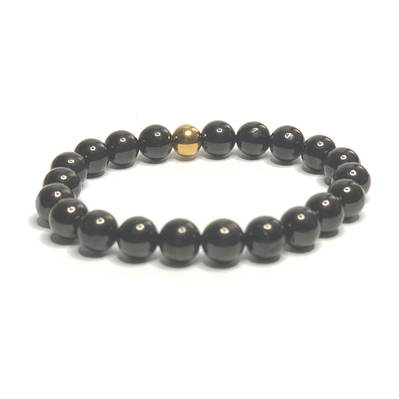 Coal crystal bracelet elastic natural stone, ball 8 mm / 16 - 17 cm