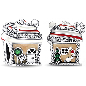 Charm Sterling silver 925 Gingerbread house, bead for bracelet Christmas