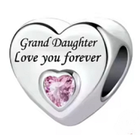 Charm Sterling Silver 925 Granddaughter Loves You Forever Heart, Bead for Family Bracelet