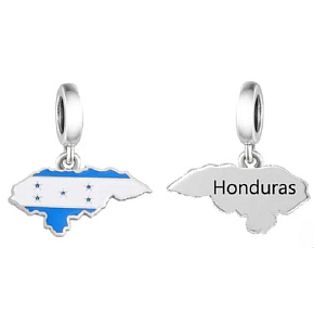 Charm Sterling Silver 925 Honduras Flag - Swinging Map, Travel Bracelet Pendant