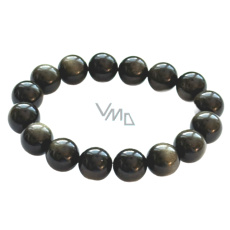 Obsidian zlatý náramek elastický přírodní kámen, kulička 12 mm / 16 - 17cm, kámen záchrany Obsidian zlatý náramek elastický přírodní kámen, kulička 12 mm / 16 - 17cm, kámen záchrany