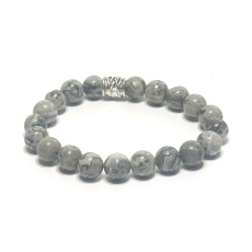 Marble grey bracelet elastic natural stone, ball 8 mm / 16 - 17 cm