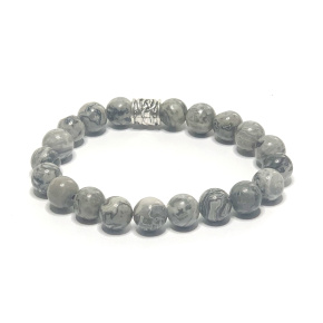 Marble grey bracelet elastic natural stone, ball 8 mm / 16 - 17 cm