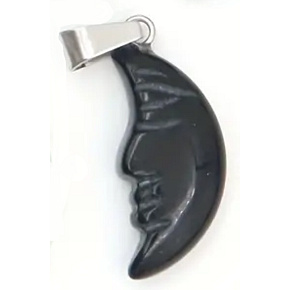 Obsidian Moon pendant natural stone, hand cut figurine 2,2 x 10 mm, stone of salvation Obsidian Moon pendant natural stone, hand cut figurine 2,2 x 10 mm, stone of salvation