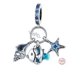 Charm Sterling Silver 925 Fish, Shell, Starfish 3-in-1, Sea Bracelet Pendant Charm Sterling Silver 925 Fish, Shell, Starfish 3-in-1, Sea Bracelet Pendant
