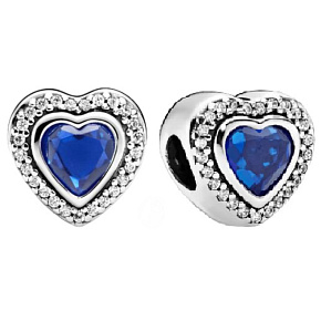 Charm Sterling Silver 925 Heart with Blue Crystal, Bead for Love Bracelet