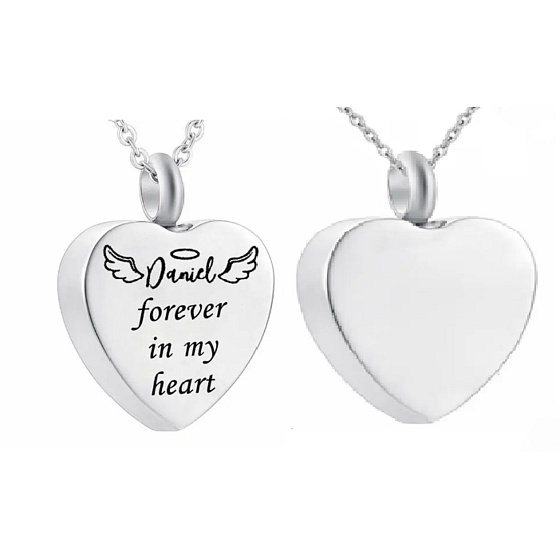Commemorative urn pendant, Heart waterproof, Stainless steel 20 x 25 mm + chain 50 cm