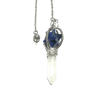 Lapis Lazuli Merkaba pendulum + clear quartz, natural stone pendant, stone of transformation
