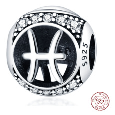 Pisces, zodiac sign, silver + zirconia bracelet pendant, ball 9 mm 1 piece