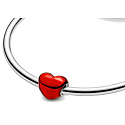 Sterling Silver 925 Metallic Red Heart Bead Bracelet Love