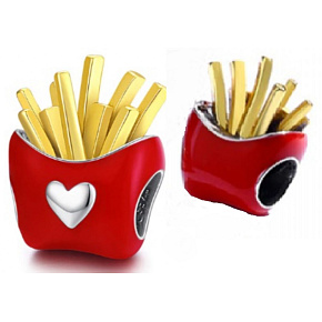 Charm Sterling silver 925 Fries, bead for bracelet, food and drink Charm Sterling silver 925 Fries, bead for bracelet, food and drink