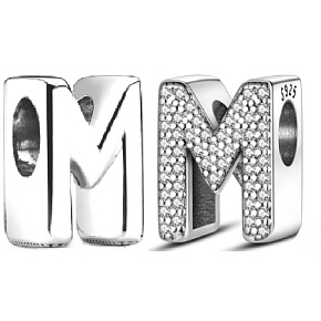 Sterling silver 925 Alphabet letter M, bead for bracelet