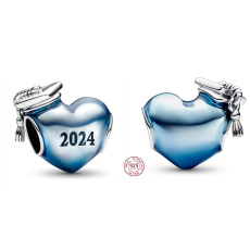 Charm Sterling Silver 925 Graduation Blue Graduation Heart 2024, Graduation Bracelet Bead
