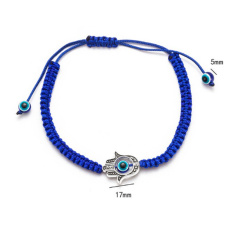 Blue eye rope bracelet woven dark blue, hamsa 17 mm