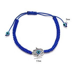 Blue eye rope bracelet woven dark blue, hamsa 17 mm