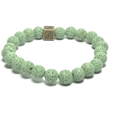 Lava light green with royal mantra Om, bracelet elastic natural stone, ball 8 mm / 16-17 cm, born of the four elements