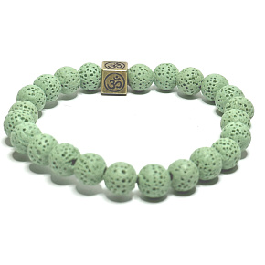 Lava light green with royal mantra Om, bracelet elastic natural stone, ball 8 mm / 16-17 cm, born of the four elements