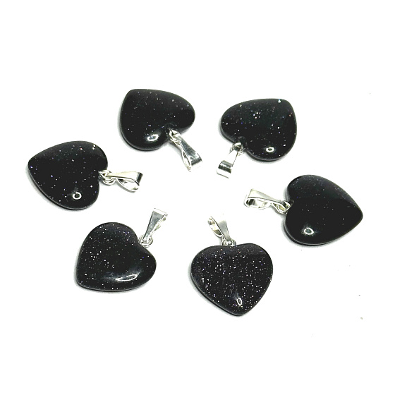 Goldstone Blue Avanturine Heart Pendant, 15 mm, stone of ambition