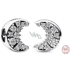 Charm Sterling silver 925 Sun and crescent with clear cubic zirconia, bead for bracelet universe Charm Sterling silver 925 Sun and crescent with clear cubic zirconia, bead for bracelet universe