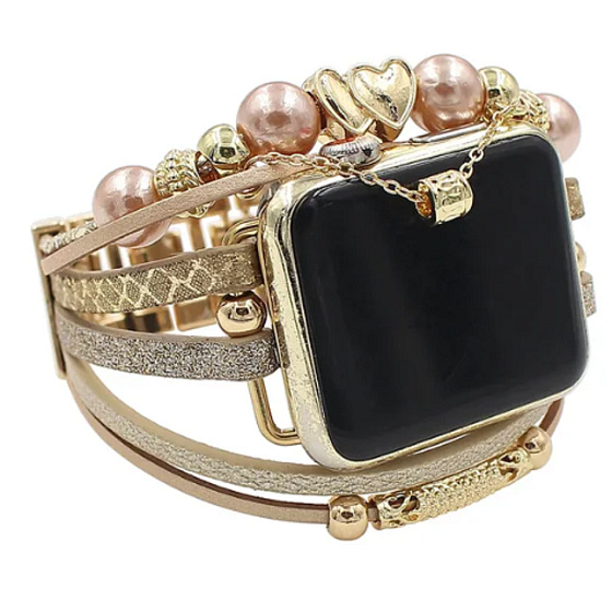 Apple Watch Strap Handmade Gold with Hearts, size 38/40/41 mm