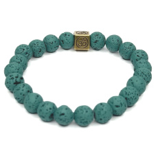 Lava dark green with royal mantra Om, bracelet elastic natural stone, ball 8 mm / 16-17 cm, born of the four elements