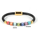 Chakra bracelet natural stone cube, genuine dark brown leather 20 cm with golden handle