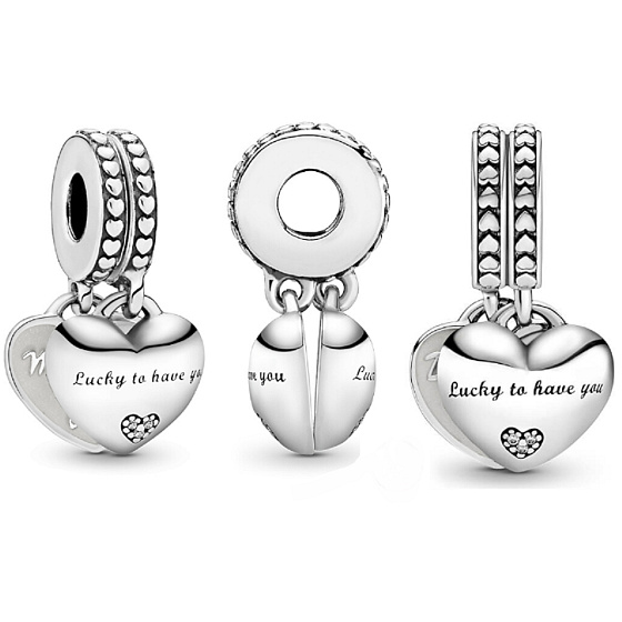 Charm Sterling Silver 925 Daughter-in-law and Mother-in-law, divisible 2-in-1 heart pendant for family bracelet