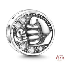 Charm Sterling silver 925 Fist - greeting, bead for friendship bracelet