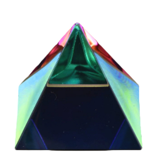 Crystal Glass Pyramid 50mm with Colored Coating - Paperweight, Gift Box