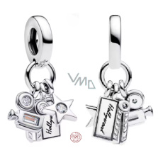 Charm Sterlingové stříbro 925 Hollywood Kamera a Hvězda, pro milovníky filmu, přívěsek na náramek film Charm Sterlingové stříbro 925 Hollywood Kamera a Hvězda, pro milovníky filmu, přívěsek na náramek film